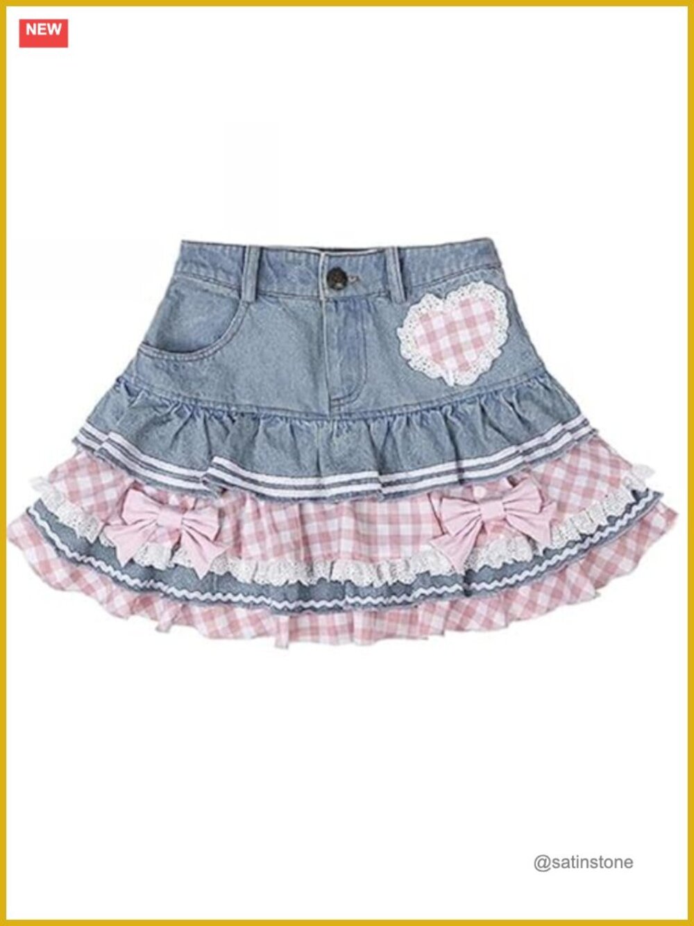 High Waist Ruffle Denim Mini Skirt Cotton Lace Detail Y2K Kawaii Style